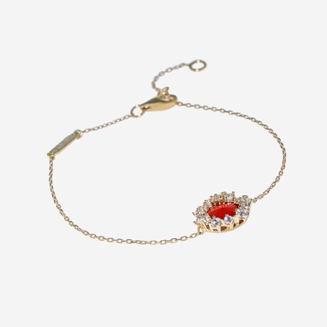 18K Yellow Gold Orange Chalcedony + Diamond Chain Bracelet // 6.5"-7" // New