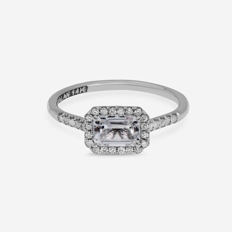 14K White Gold Diamond + White Topaz Ring // Ring Size: 8 // New