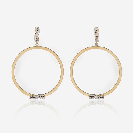18K Yellow Gold Diamond Hoop Earrings // New