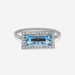 14K White Gold Diamond + Blue Topaz Ring I // Ring Size: 6.5 // New