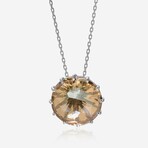14K White Gold + Champagne Topaz Pendant Necklace // 16"-18" // New
