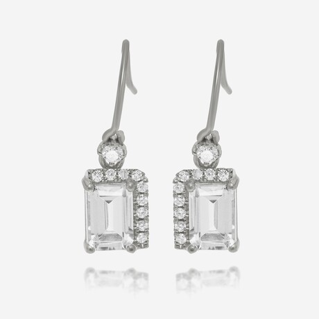 14K White Gold Diamond + White Topaz Drop Earrings // New