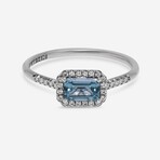 14K White Gold Diamond + Blue Topaz Ring // Ring Size: 6.5 // New