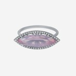 18K White Gold Diamond + Rose Quartz Ring // Ring Size: 6.5 // New