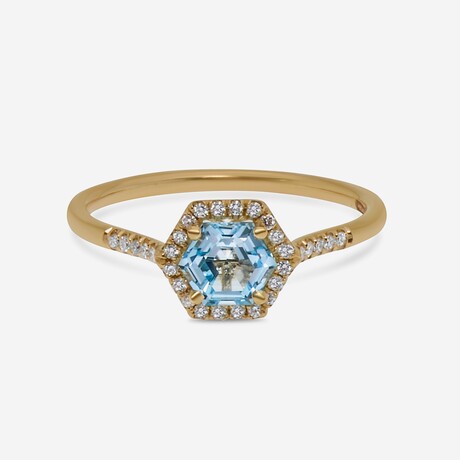 14K Yellow Gold Diamond + Blue Topaz Ring // Ring Size: 6.25 // New