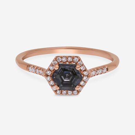 14K Rose Gold Diamond + Black Night Quartz Ring // Ring Size: 6.25 // New