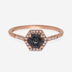 14K Rose Gold Diamond + Black Night Quartz Ring // Ring Size: 6.25 // New