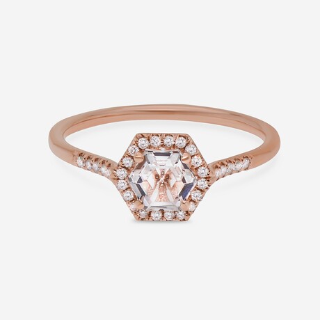 14K Rose Gold Diamond + White Topaz Ring // Ring Size: 6.25 // New