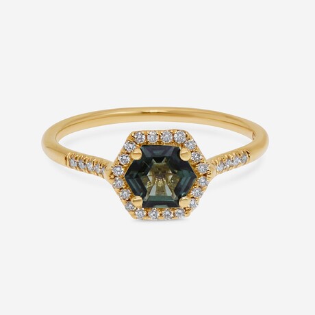 14K Yellow Gold Diamond + Green Envy Topaz Ring // Ring Size: 6 // New