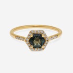 14K Yellow Gold Diamond + Green Envy Topaz Ring // Ring Size: 6 // New