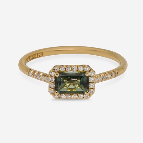 14K Yellow Gold Diamond + Green Envy Topaz Ring // Ring Size: 6.5 // New