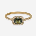 14K Yellow Gold Diamond + Green Envy Topaz Ring // Ring Size: 6.5 // New