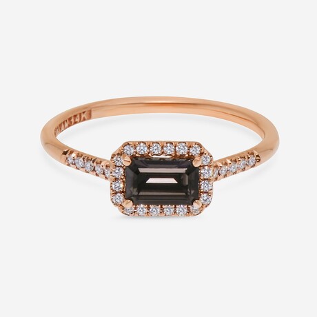 14K Rose Gold Diamond + Black Night Quartz Ring // Ring Size: 6.5 // New