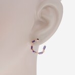 14K Rose Gold Diamond + Iolite Hoop Earrings // New