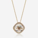 14K Yellow Gold Diamond + White Topaz Pendant Necklace // 16"-18" // New