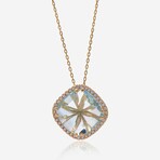 14K Yellow Gold Diamond + Blue Topaz Pendant Necklace // 16"-18" // New