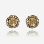 14K Yellow Gold Morganite Topaz + Diamond Stud Earrings // New