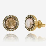 14K Yellow Gold Morganite Topaz + Diamond Stud Earrings // New