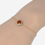 18K Yellow Gold Orange Chalcedony + Diamond Chain Bracelet // 6.5"-7" // New
