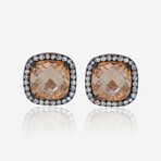 18K Rose Gold Champagne Topaz + Diamond Stud Earrings // New