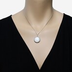 18K White Gold White Agate + Diamond Pendant Necklace // 16" // New