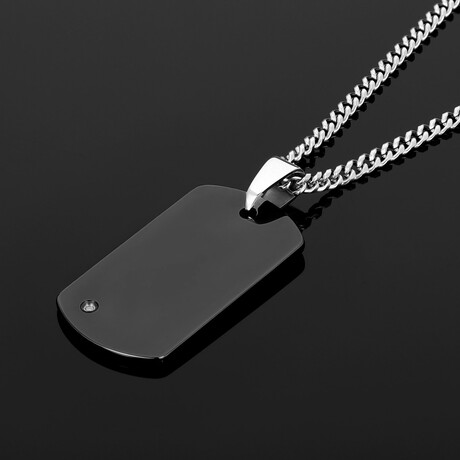 Diamond Accent + Black Plated Tungsten Carbide Dog Tag // 24"