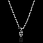 Polished and Antiqued Small Skull Stainless Steel Pendant // 24"