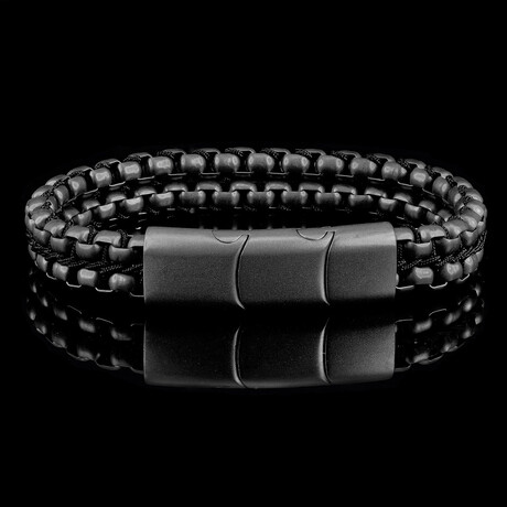 Matte Finish Black Plated Stainless Steel Double Box Chain Bracelet // 8.25"