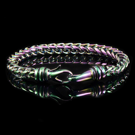 Polished Iridescent Plated Stainless Steel Franco Chain Bracelet // 8"