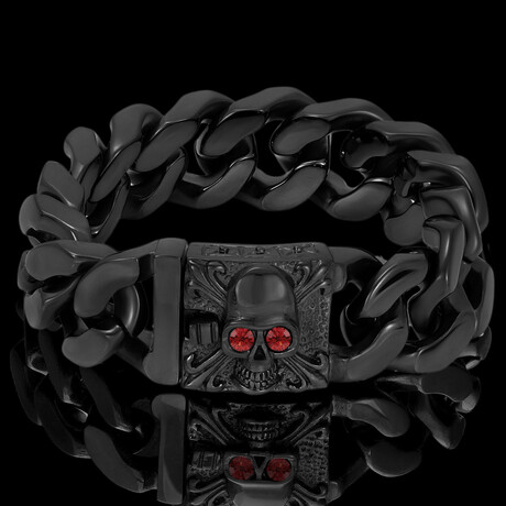 Black Plated Stainless Steel Skull with Cubic Zirconia Eyes (8.5")