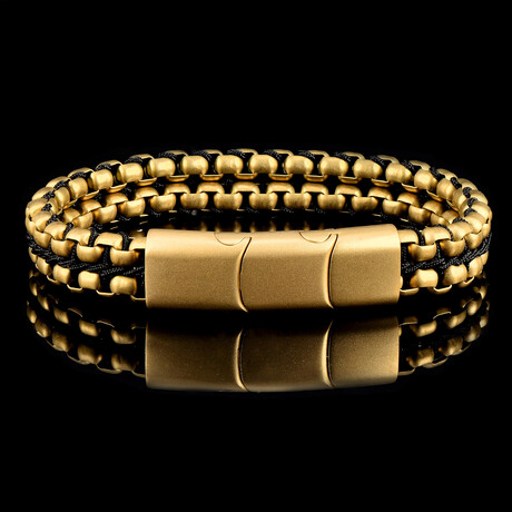 Matte Finish Gold Plated Stainless Steel Double Box Chain Bracelet // 8.25"