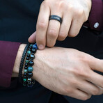 Carbon Fiber Center Cubic Zirconia Stones Black Plated Steel Band Ring // 8mm (Size 9)