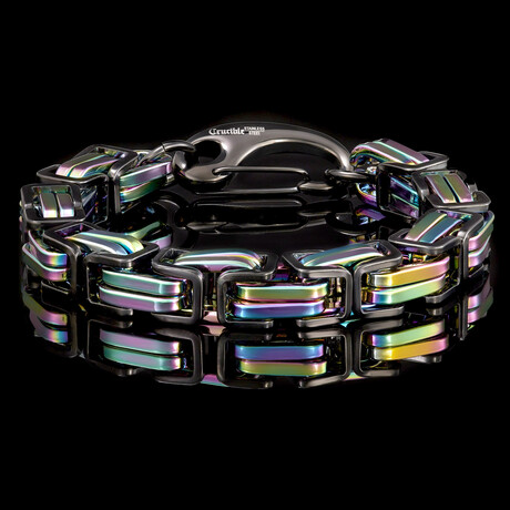 Black and Iridescent Plated Stainless Steel Byzantine Chain Bracelet (9")