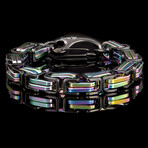 Black and Iridescent Plated Stainless Steel Byzantine Chain Bracelet (9")