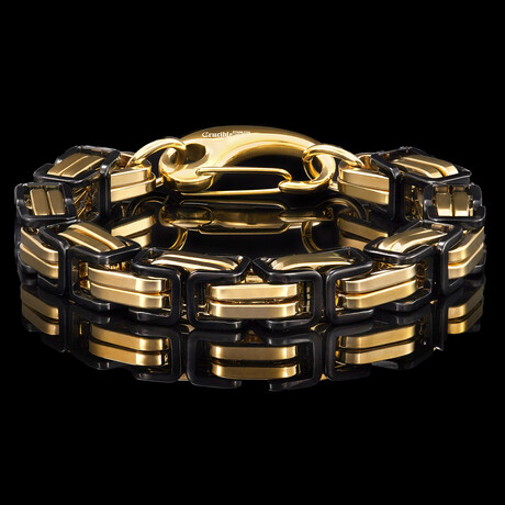 Black and Gold Plated Stainless Steel Byzantine Chain Bracelet (9")