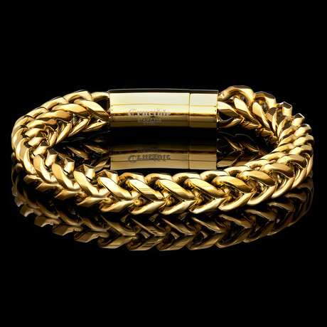 Gold Plated Stainless Steel Rounded Franco Chain Bracelet (9")