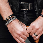 Gold Plated Stainless Steel Distressed Brown Leather Cuff Bracelet // 8.5"