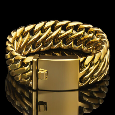 Gold Plated Stainless Steel Fancy Wide Curb Link Bracelet (8.5")