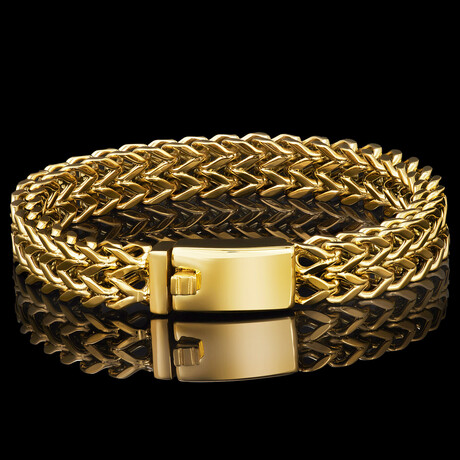 Gold Plated Stainless Steel Double Row Franco Bracelet (9")