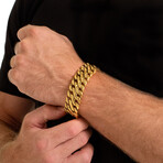 Gold Plated Stainless Steel Fancy Wide Curb Link Bracelet (8.5")