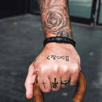 Black Plated Stainless Steel Distressed Brown Leather Cuff Bracelet // 8.5"