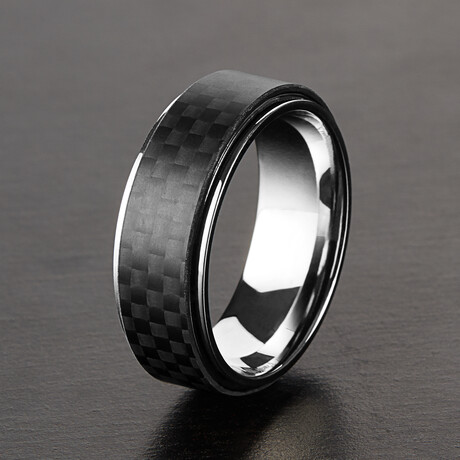 Carbon Fiber Overlay Stainless Steel Ring // 8mm (Size 8)