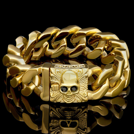 Gold Plated Stainless Steel Skull with Cubic Zirconia Eyes (8.5")