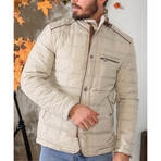 Mock Neck Quilted Jacket // Beige (M)