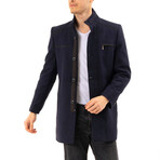 Mock Neck Mackintosh Coat // Dark Blue (S)