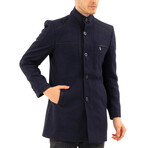 Mock Neck Mackintosh Coat // Dark Blue (S)