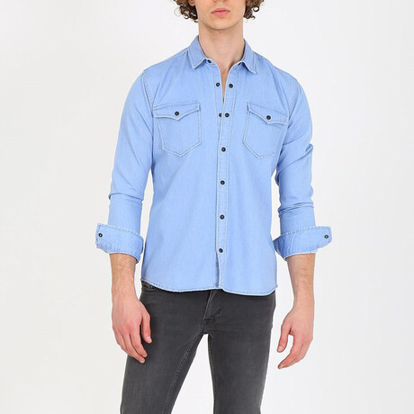 Double Pocket Denim Shirt // Light Blue (XS)