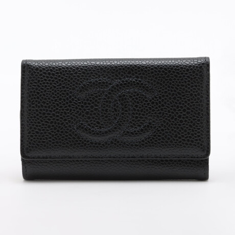 Chanel Coco Mark Caviar skin x Canvas Key case Black Gold Metal fittings