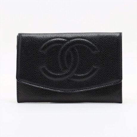 Chanel Coco Mark Caviarskin Wallet Black Gold Metal fittings 2899022