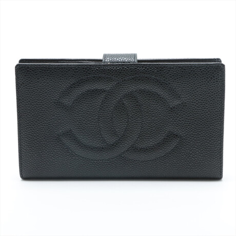 Chanel Coco Mark Caviarskin Wallet Black Gold Metal fittings 4574056